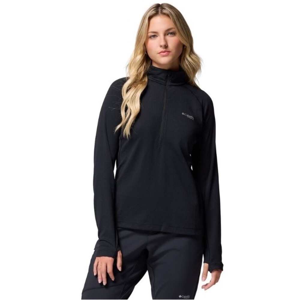 Columbia 1/4 Zip Top Womens L Omni-Heat Base Layer Thumbholes Black DriVenture